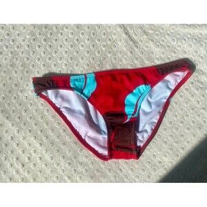Women's Quicksilver Raisins Red & Teal Hibiscus Lowrise Bikini Swim Bottom Small